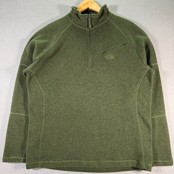 The North Face Quarter Zip Glacier Jacket Mens Large Green Fleece Knit Outerwear - Picture 1 of 11